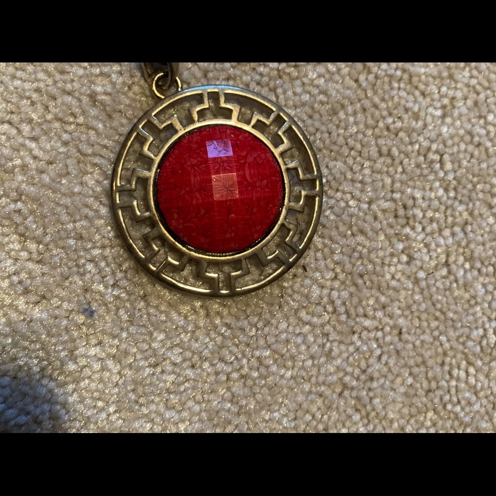 Red Stone Statement Necklace from Spain 19 inches chain - Picture 6 of 9